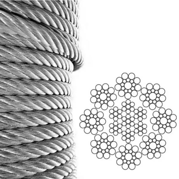 Канат (трос) сталевий EN 12358-5, 8х19S-IWRC 8 мм вантажолюдський (ціна вказана за 1 метр)
