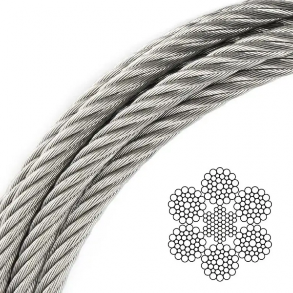 Канат (трос) стальной оцинкованный ГОСТ 14954-80, EN 12385-4, 6x19W-IWRC 19 мм (цена указана в 1 метре)